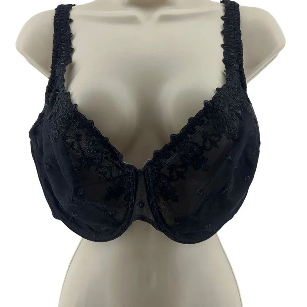 Bali Minimizer Bra 42DD Black Embroidered Lace Unlined Underwire Adjustable 3573
